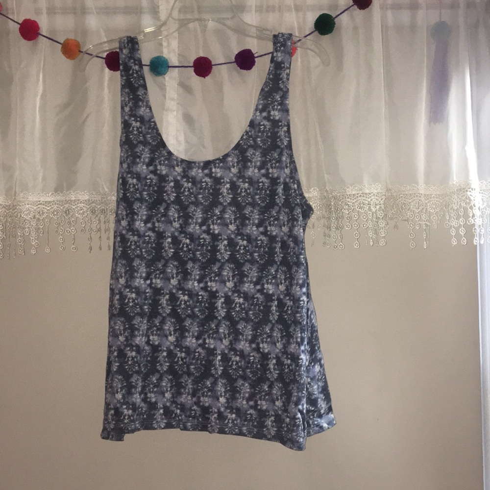 Ecote Blue Pattern Scoop Tank Top